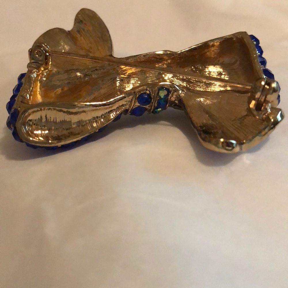Blue Rhinestone Bow Brooch - Picture 4 of 6